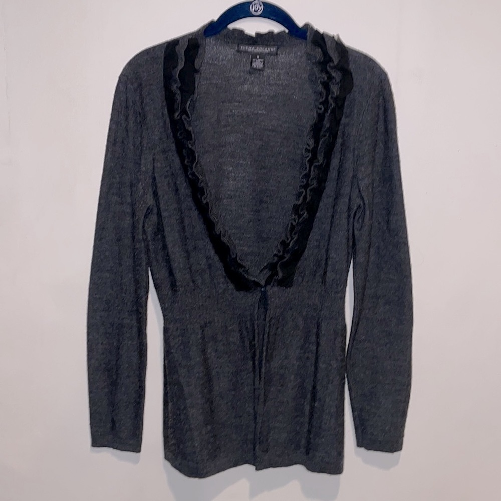 ELENA SOLANO Italian Merino Wool Sweater Size Medium Ruffled Gray